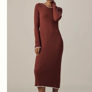 NWT Varley - Xander Long Sleeve Rib Knit Dress - Maroon & White - Large